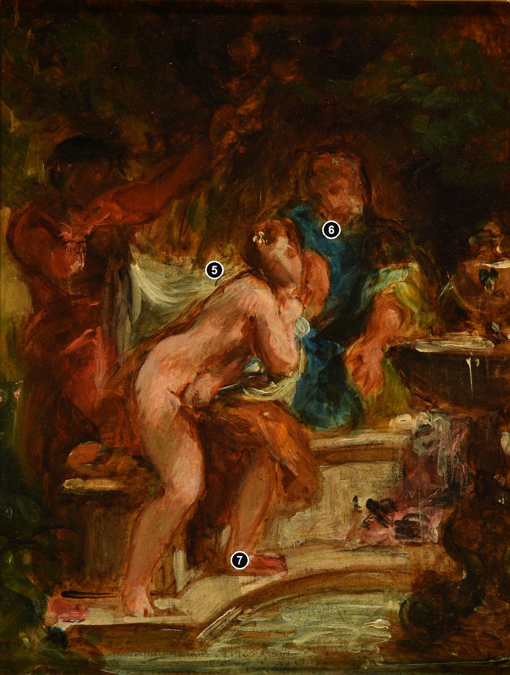 Annotated details from Susanna and the Elders - Reims Oil Sketch by Eugène Delacroix